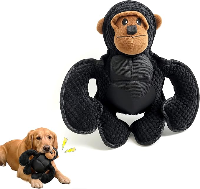 Black Monkey Plush Dog Toy – Interactive Soft Chew Toy for Dogs with Squeaker