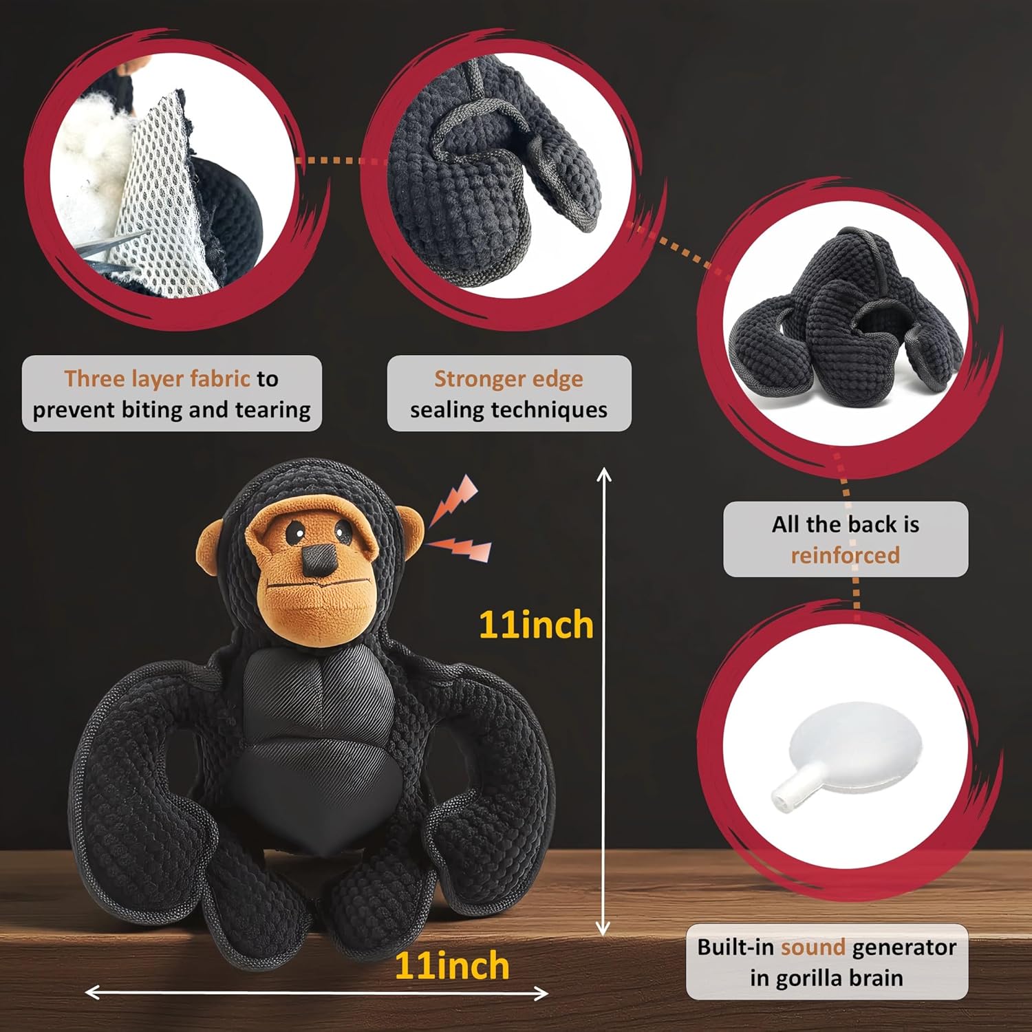 Black Monkey Plush Dog Toy – Interactive Soft Chew Toy for Dogs with Squeaker